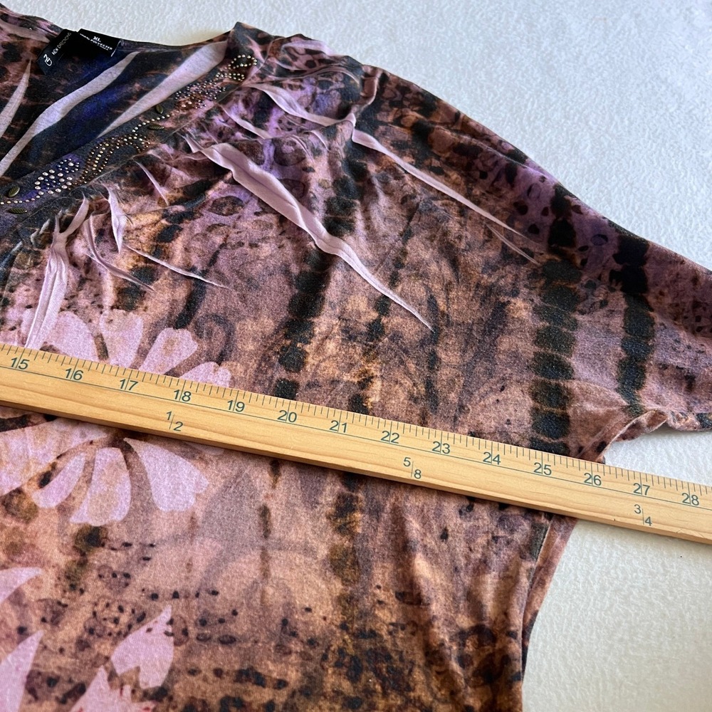 New Directions Top Womens XL Purple Animal Floral Rhinestone Blouse MA1808L41I - Picture 8 of 9